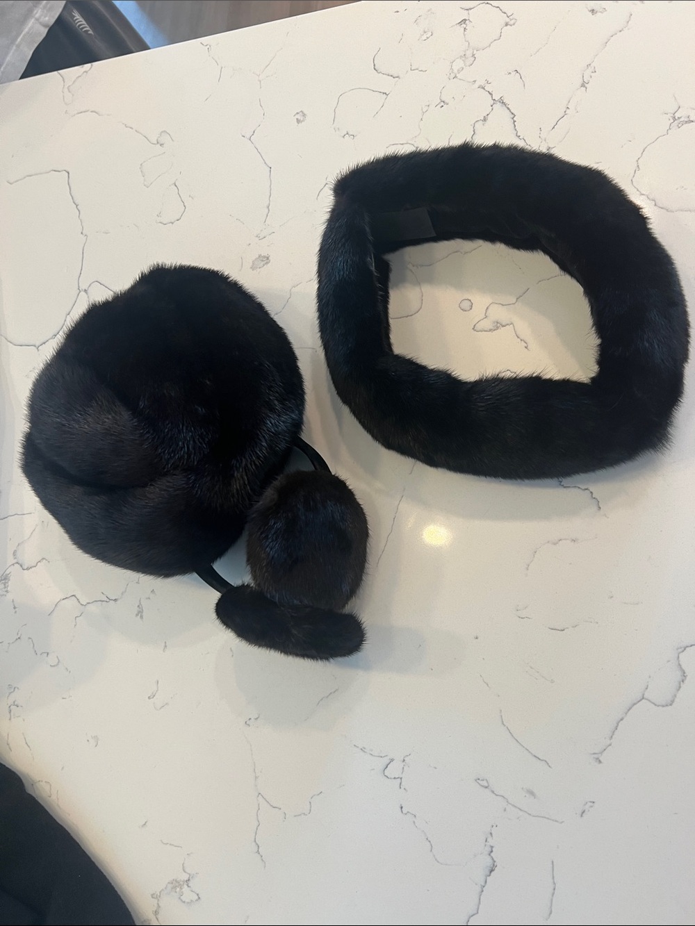 Black mink fur Hat and Matching Ear Muffs Set